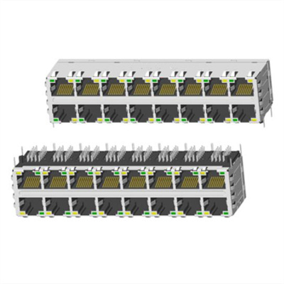 RJ45 2X8 帶燈帶（dài）屏蔽帶彈片十字腳
