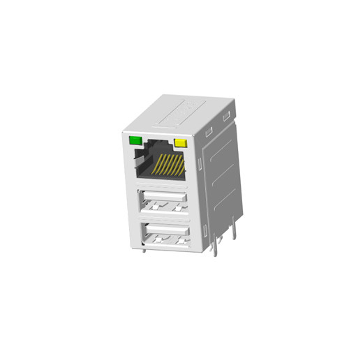 RJ45 1X1 雙USB 2.0 帶燈 帶屏蔽 無彈片（piàn）網絡接口